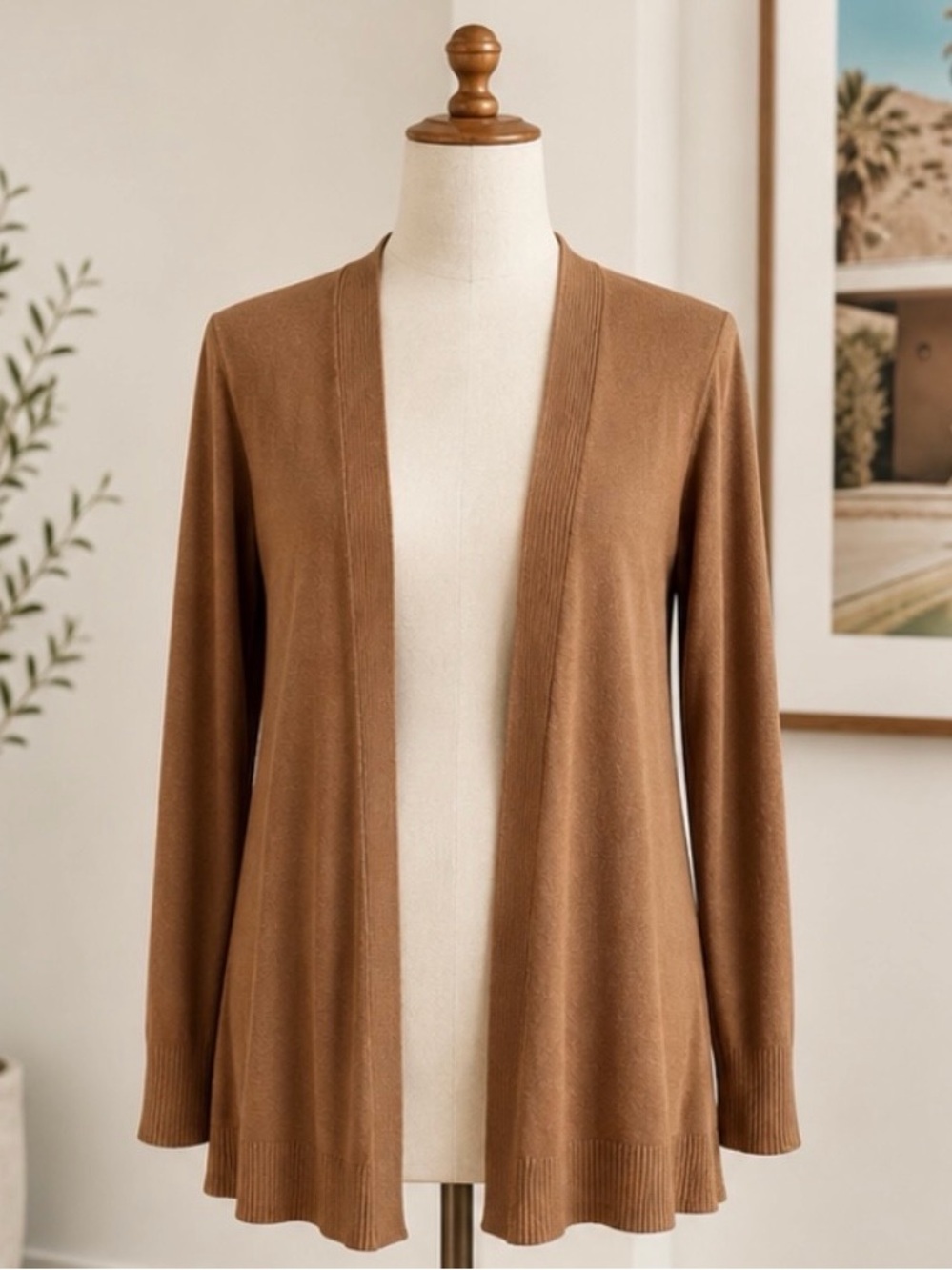 Becool Lightweight Brown Open-Front Cardigan Sweater